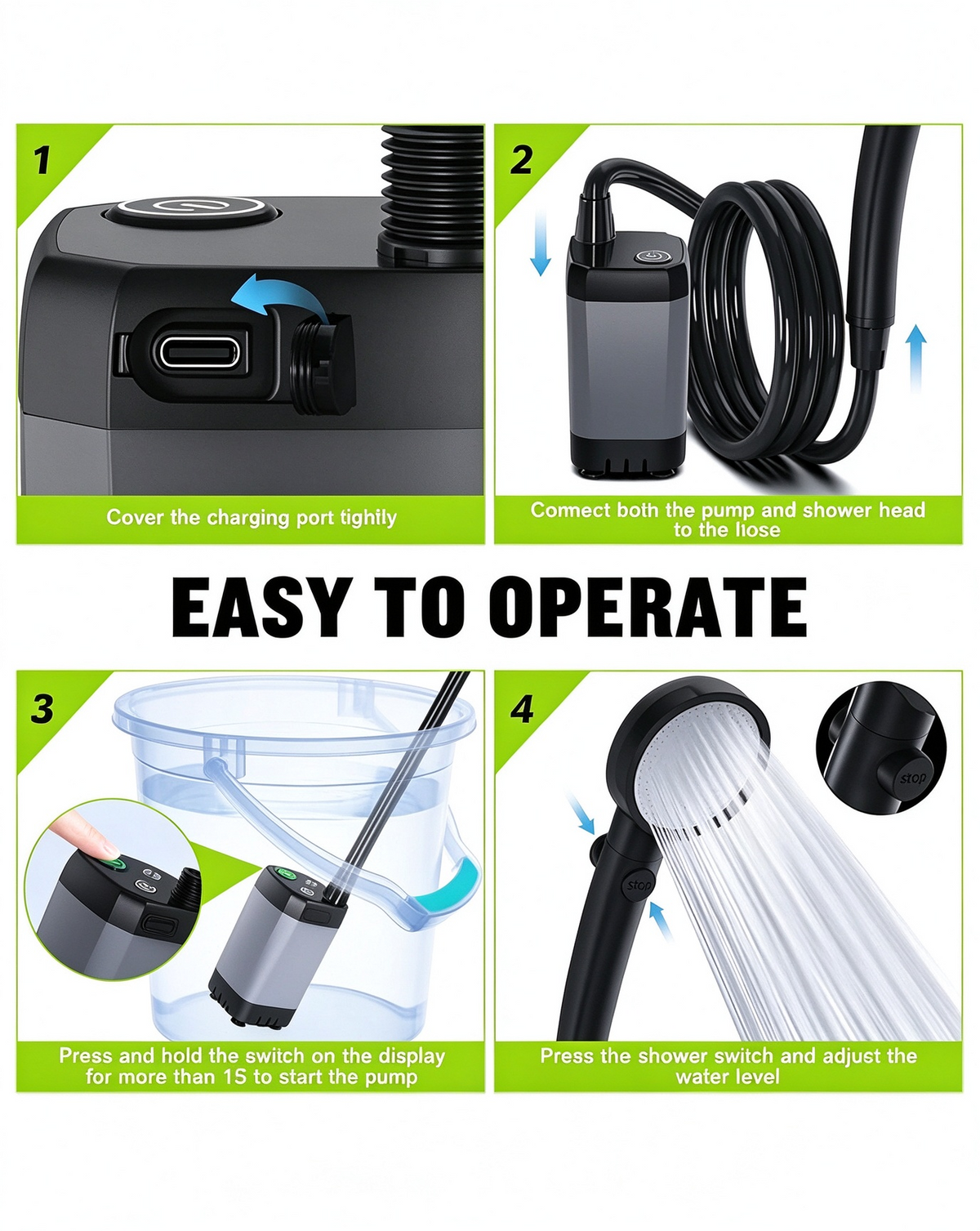 Rechargeable Camping Shower with Shower Head