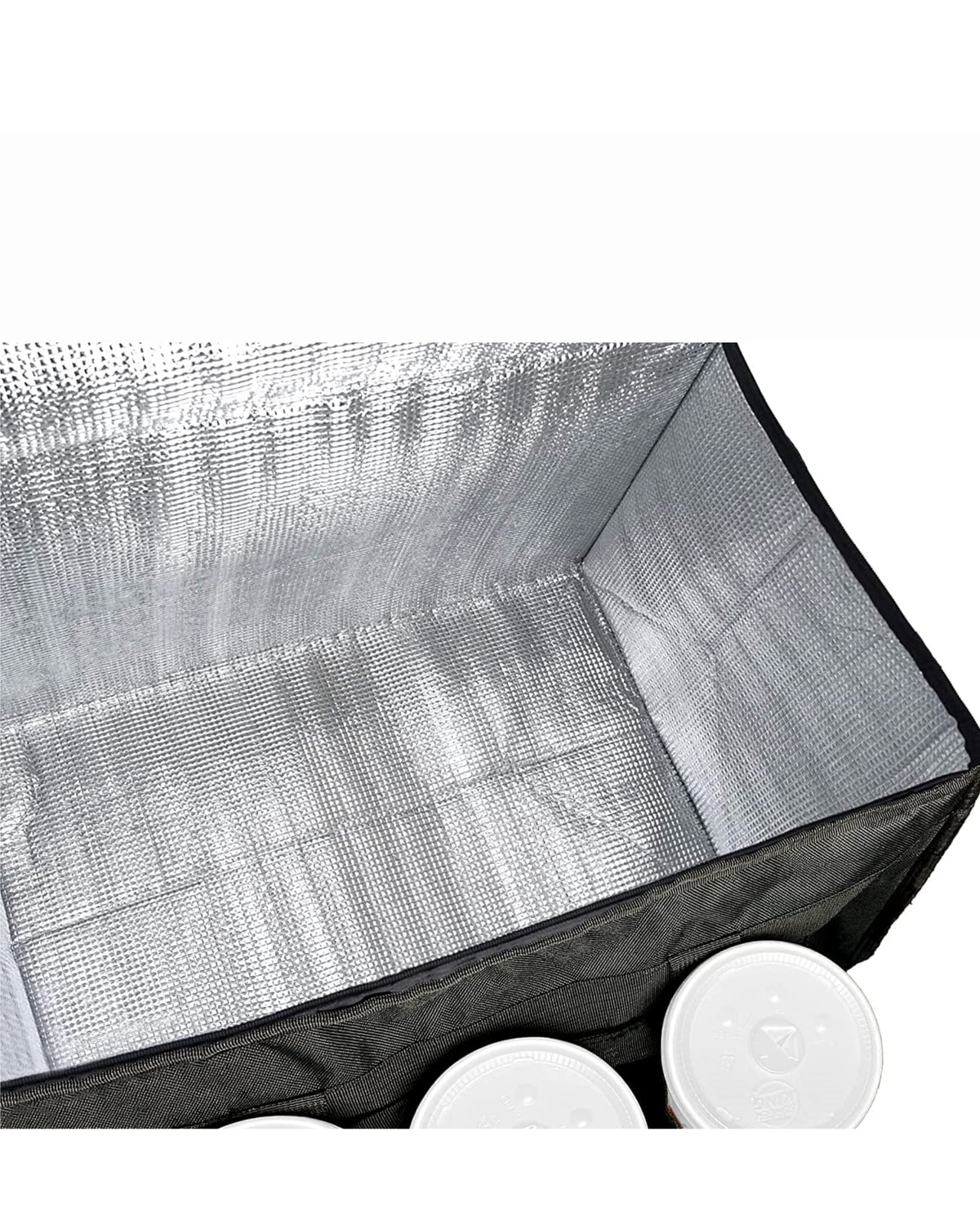 Insulated Food Delivery Bag with Cup Holders / Drink Carriers Great for Beverages, Grocery, Pizza, Hot and Cold, Black