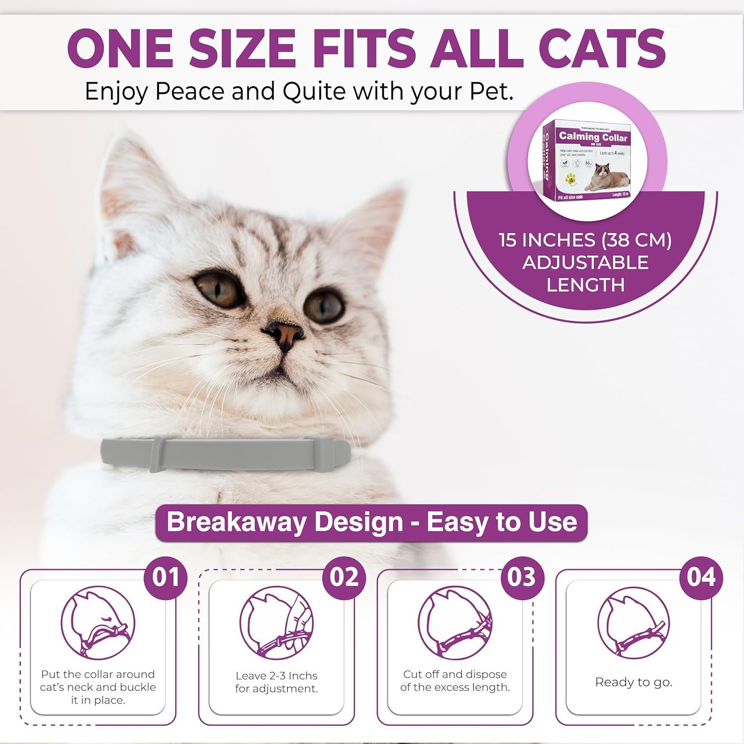 4PCS Calming Pheromone Collars for Cats