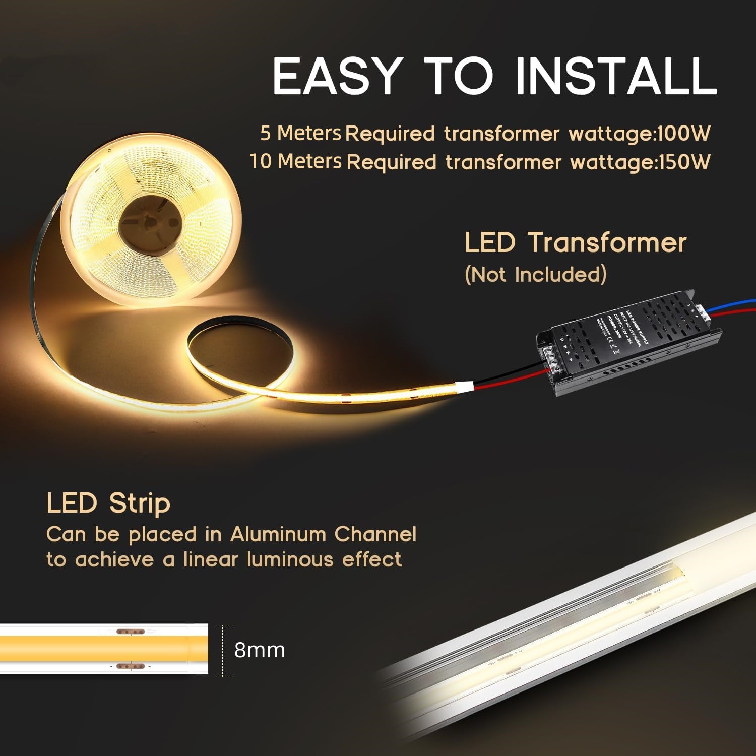 24V COB Warm White 10M LED Strip Light 3200LEDs 5500LM