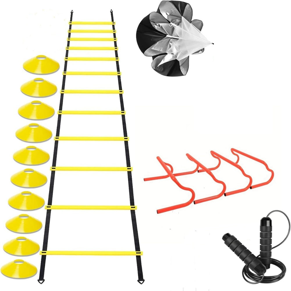 Agility Ladder Speed Training Equipment Set, Soccer Cones, Hurdles, Jump Rope, Running Parachute