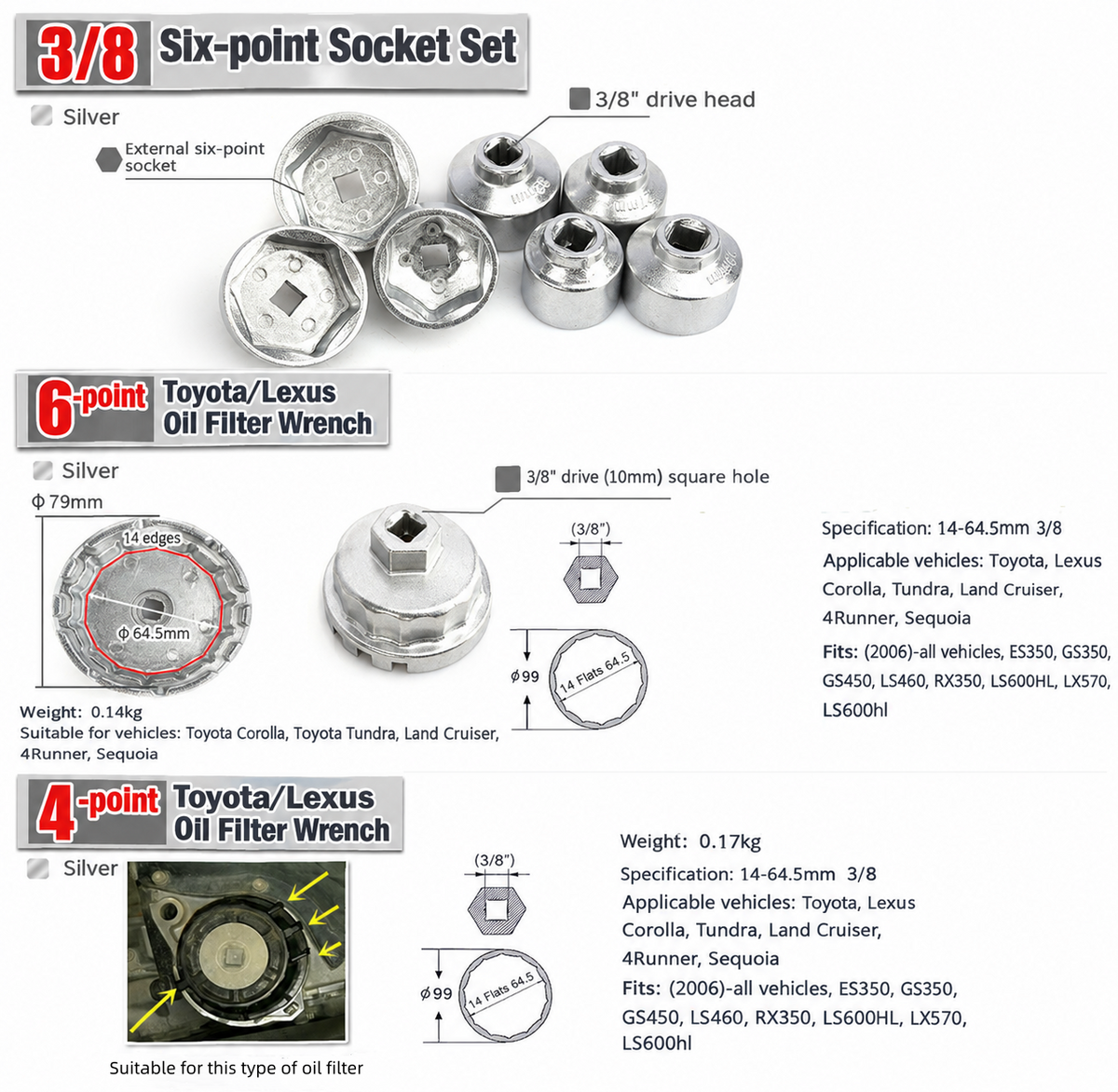 10PCS Oil Filter Cap Wrench Tool Set