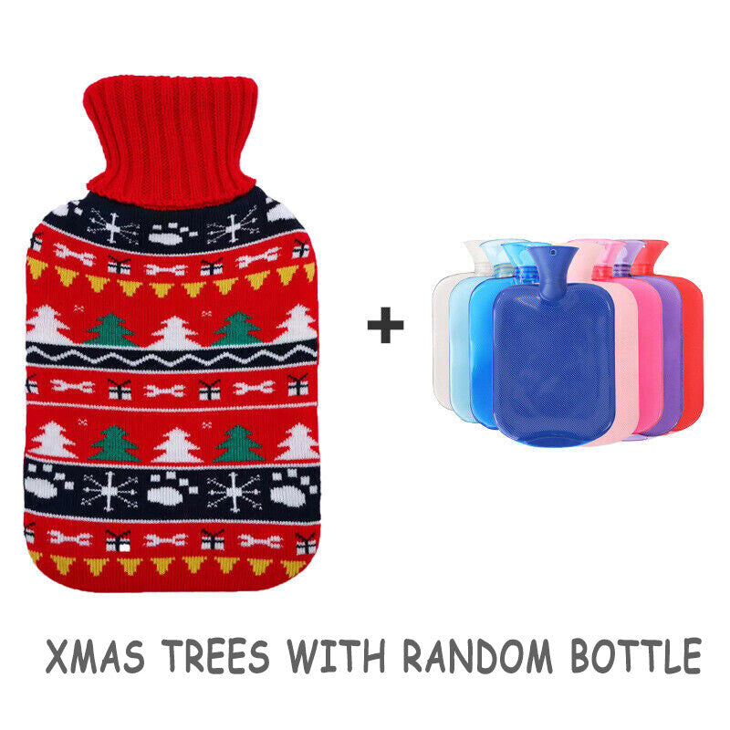 2L Hot Water Bottle Knitted Cover Warm Bag Relaxing Rubber Cute Winter Warmer