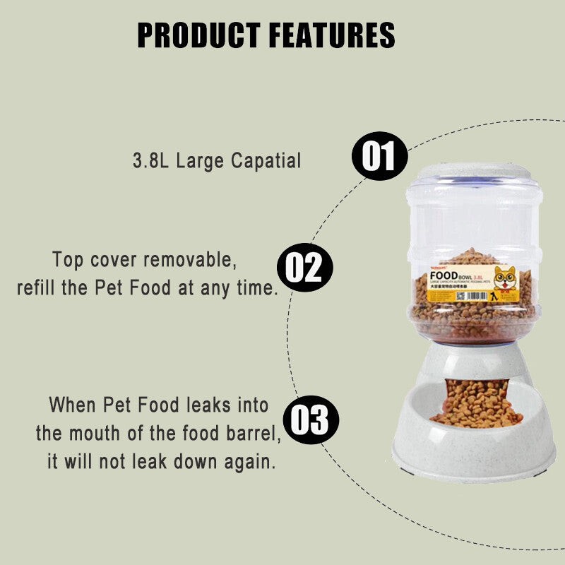 Automatic 3.8L Water Feeder Food Pet Dog Cat Puppy Dispenser Feeder Bowl Bottle