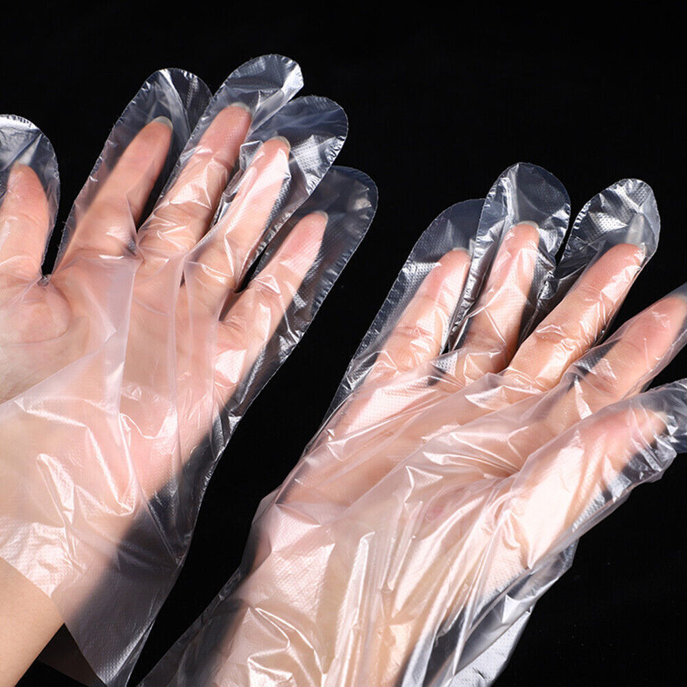 100pcs Disposable Plastic Gloves Transparent Food Handling Hygienic Clear Bulk