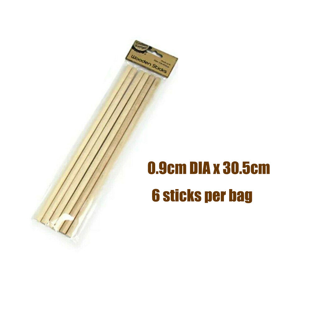 Natural Wooden Craft Sticks 30.5CM Long Dowel Round Building Rod DIY Art 3 Sizes