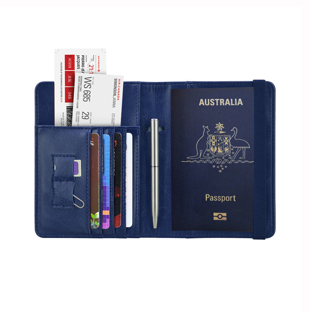 Slim Leather Travel Passport Pen Wallet Holder RFID Blocking ID Card Case Cover