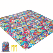 Beach Mat Blanket Waterproof Sandproof Picnic Mat w/Stakes Storage Bag 175x175cm