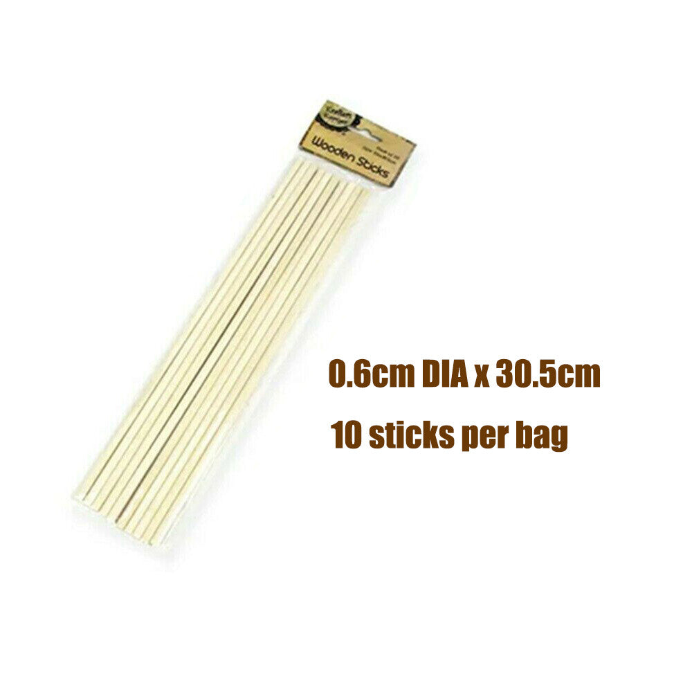 Natural Wooden Craft Sticks 30.5CM Long Dowel Round Building Rod DIY Art 3 Sizes