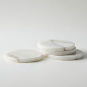 4PCS White Alabaster Marble Coaster Set