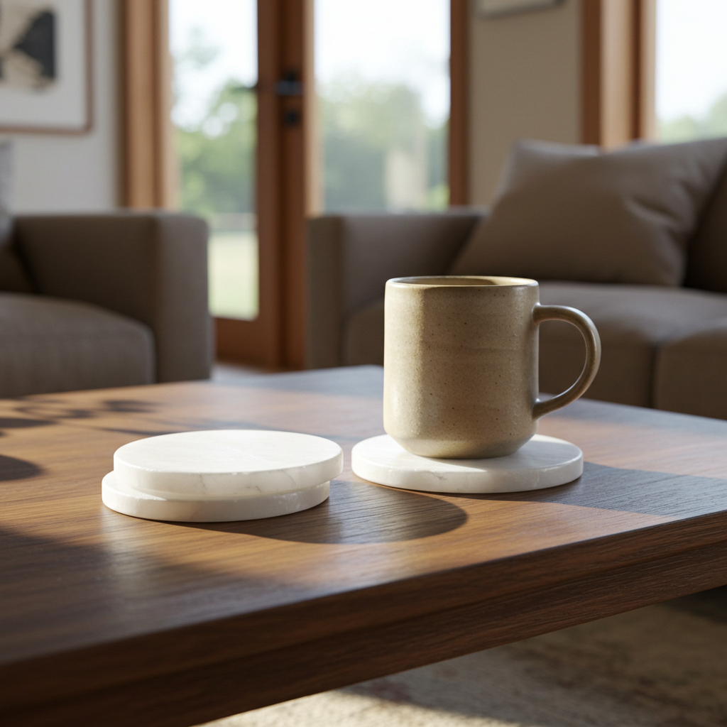 4PCS White Alabaster Marble Coaster Set