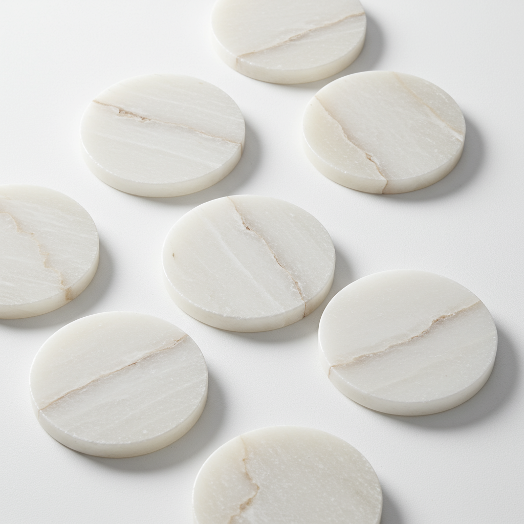 4PCS White Alabaster Marble Coaster Set