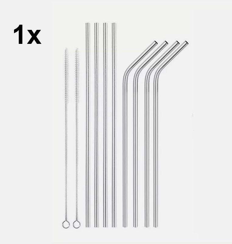 Reusable 304 Stainless Steel Straws Metal Drinking Washable Bent Straw + Brushes