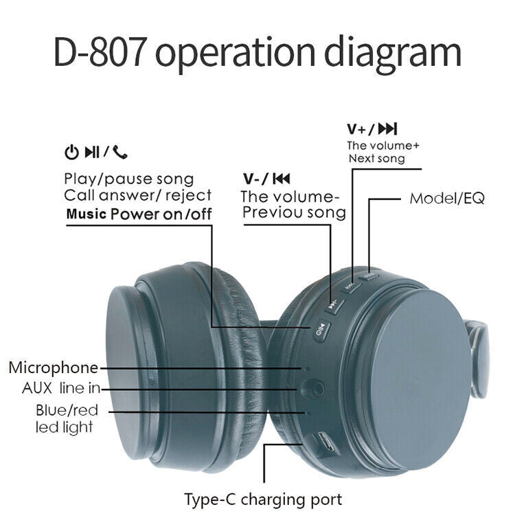 Wireless Headphones Bluetooth 5.1 Gaming Sports Earphones Gift Kids Hifi Stereo