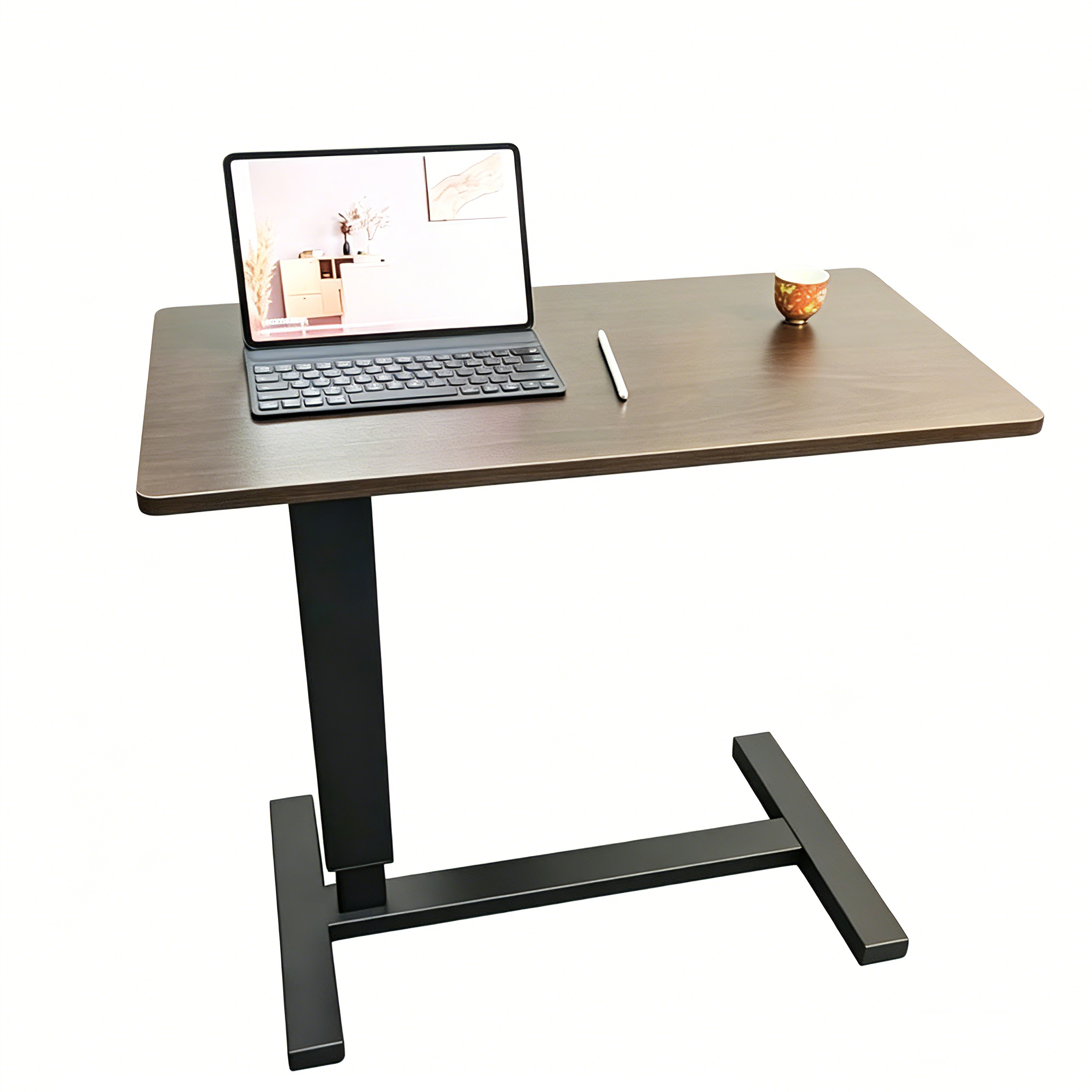 Adjustable Bedside Table In Wood Finish With Hidden Wheels For Versatility