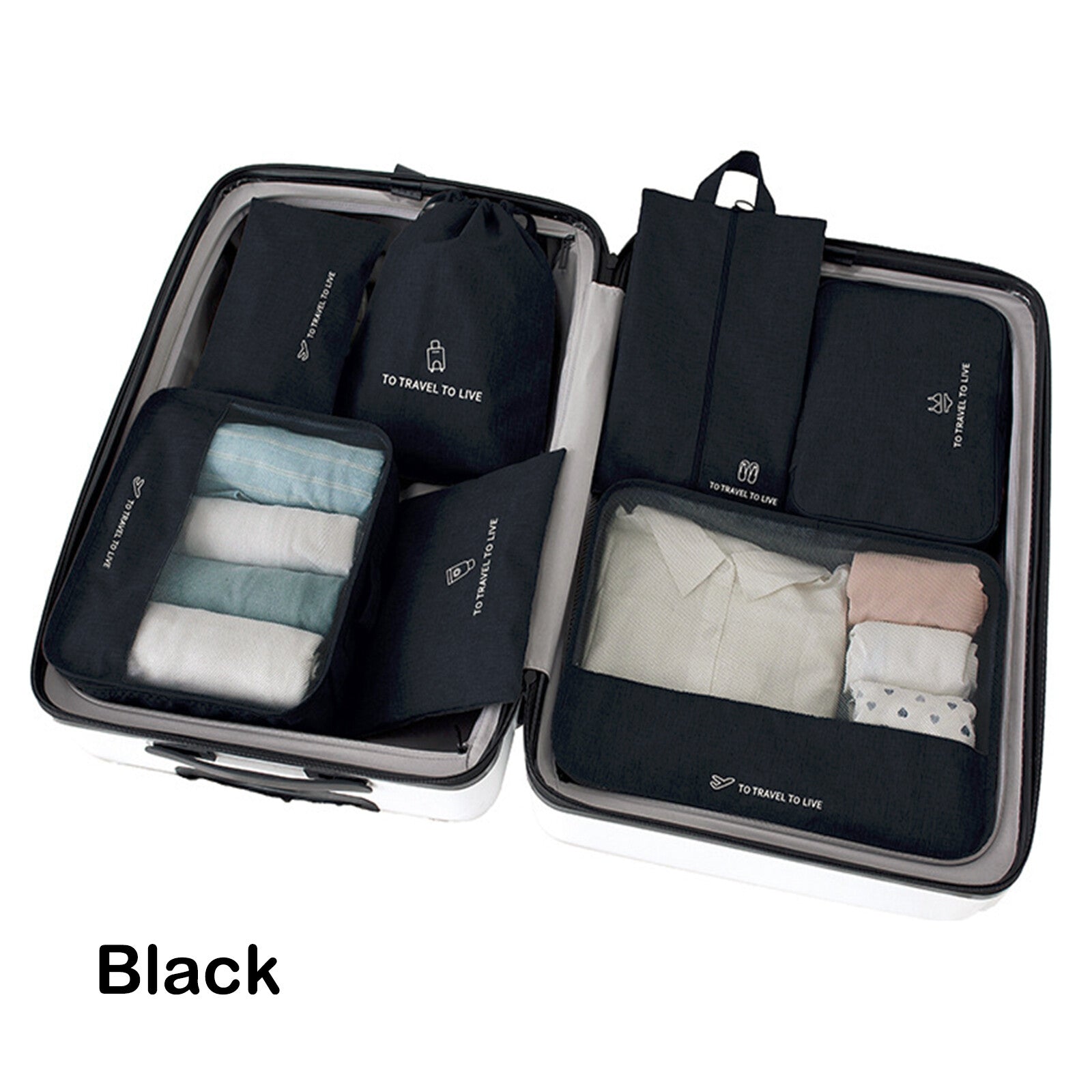7Pcs Packing Cubes Travel Pouches Luggage Organiser Clothes Suitcase Storage Bag