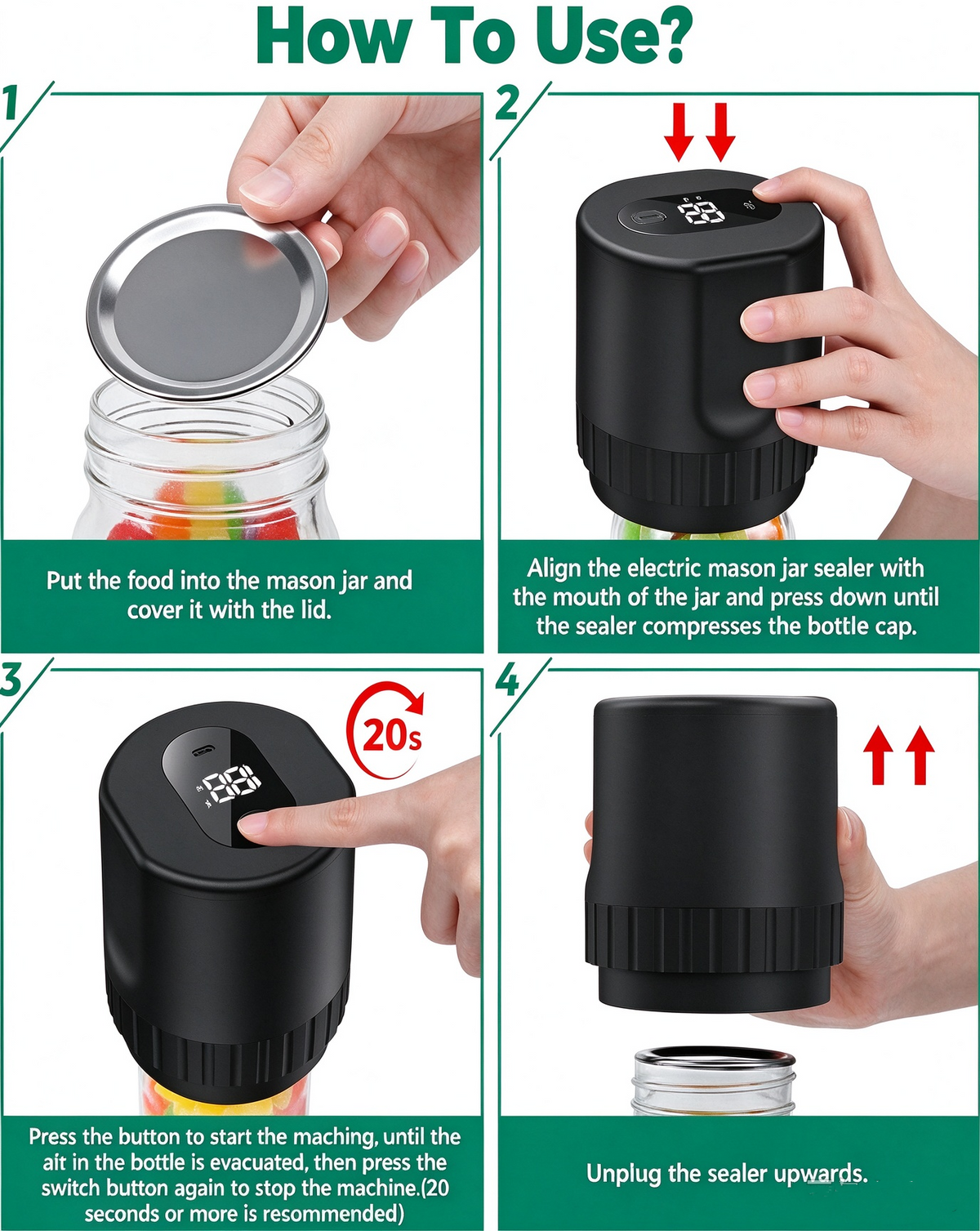 Electric Mason Jar Vacuum Sealer for Food Storage