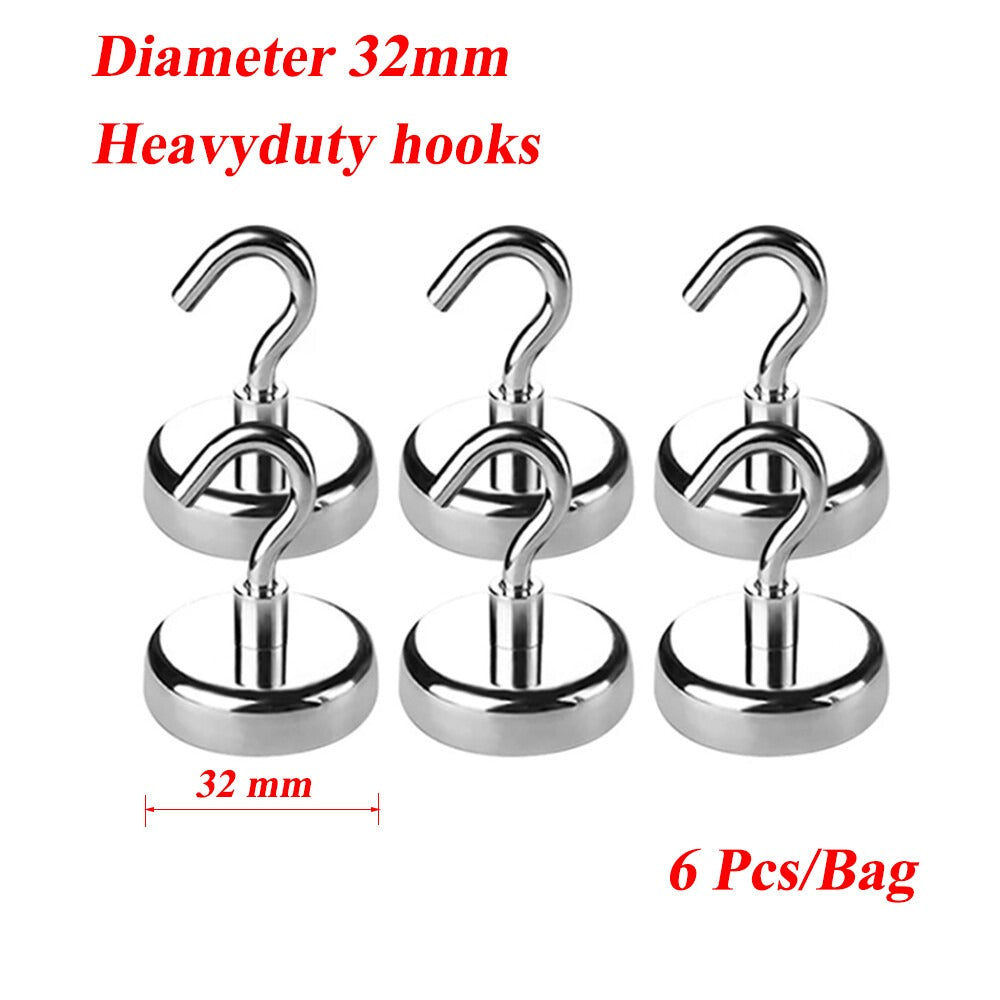 6x  32mm Magnetic Hooks Strong Refrigerator Kitchen Hanger Holder Rare Earth Magnet