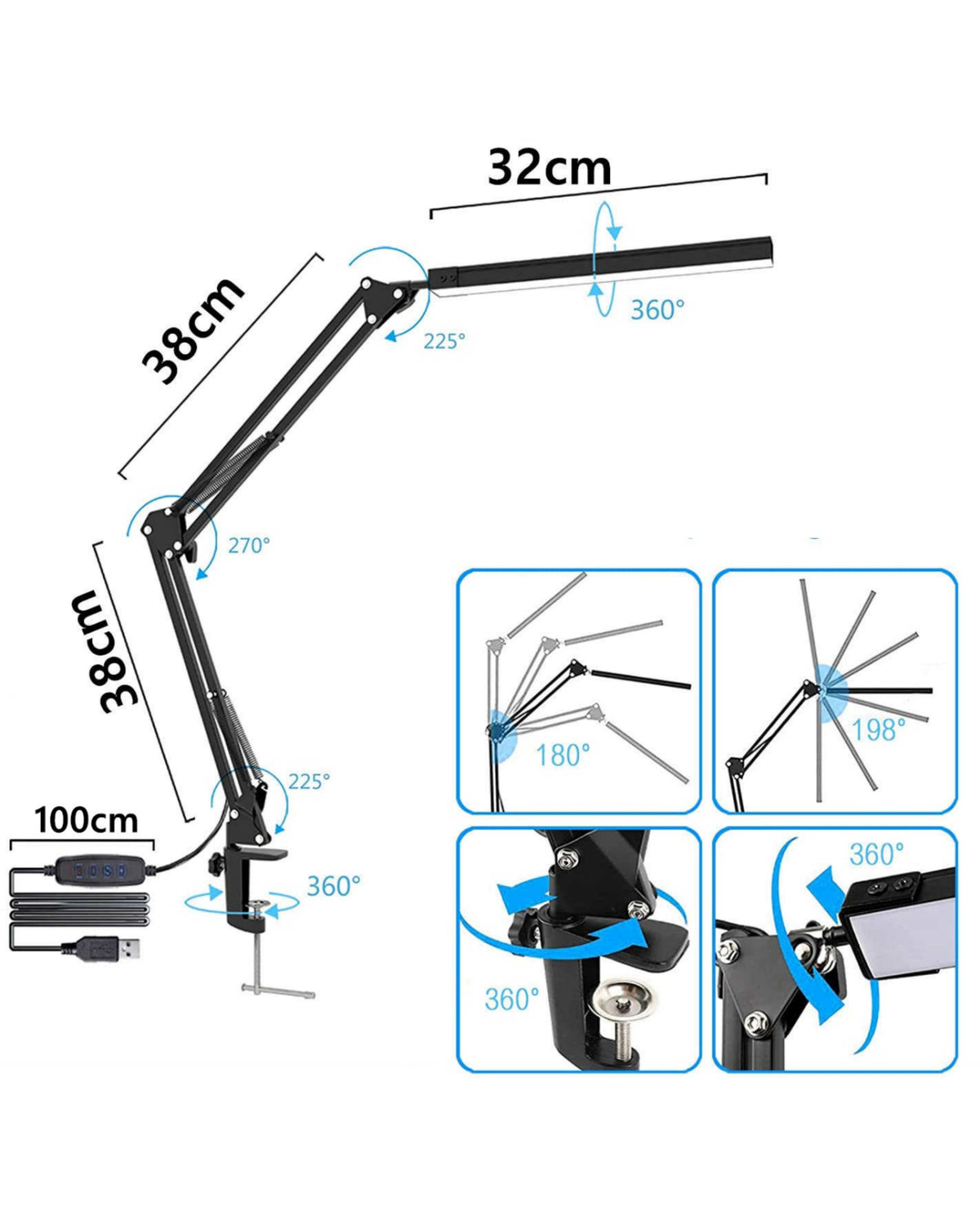 LED Desk Table Lamp Dimmable Light