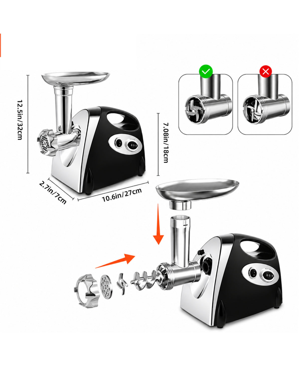 2800W Electric Meat Grinder Mincer Sausage Filler Kibbe Maker Stuffer